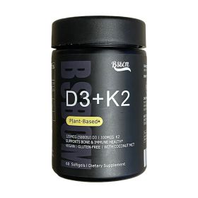 Vitamin D3 K2 With Coconut Oil  Plant Based Vitamin K2 MK7  Vegan D3 5000iu  Vegan Certified, Soy  Gluten Free - 60 Count Softgels