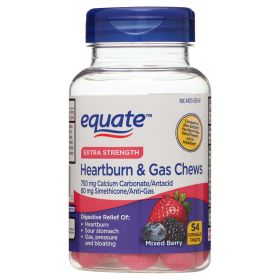 Equate Extra Strength Heartburn Relief and Gas Relief Chews;  Mixed Berry;  54 Count