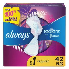 Always Radiant Feminine Pads for Women Regular with Wings Scented;  42 Ct Size 1