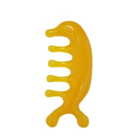Resin Wide Teeth Head Scalp Massager Handheld Massage Comb For Scalp Care Five Teeth Meridians Massager For Head Caring Relaxation (Color: Beeswax Yellow)