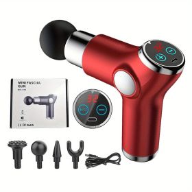 High Frequency Massage Gun Mini LCD 32 Speeds Fascia Gun Muscle Massager Relaxation Body Relax Fitness (Color: Red)