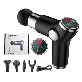 High Frequency Massage Gun Mini LCD 32 Speeds Fascia Gun Muscle Massager Relaxation Body Relax Fitness (Color: Black)
